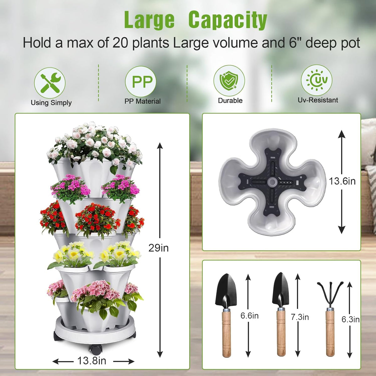 Vertical Strawberry Planter 5 Tier Stackable Tower Herb Planters-Stacking Garden Outdoor Planter