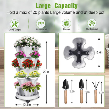 Vertical Strawberry Planter 5 Tier Stackable Tower Herb Planters-Stacking Garden Outdoor Planter