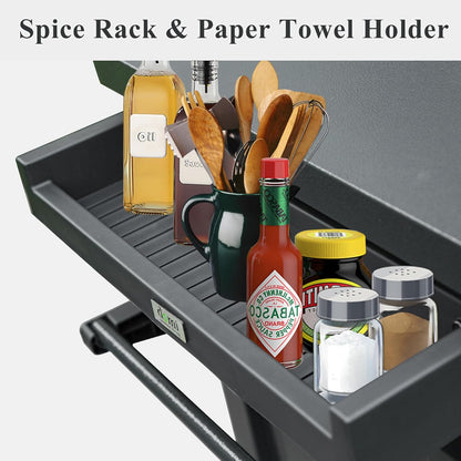 Domi Grill Carts Outdoor with Storage and Wheels, Whole Metal Portable Table and Storage Cabinet