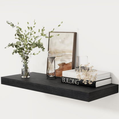 Fun Memories 30 Inch Floating Shelves Black, 12 Inch Deep Floating Shelf for Books, 30 x 12 x 2