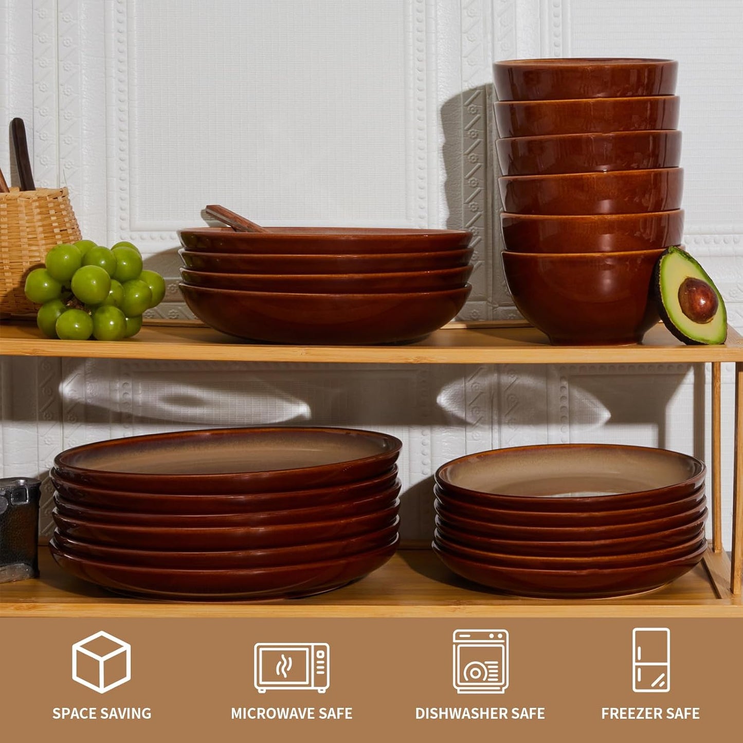 Stoneware Dinnerware Set Service for 4, 12 pcs Reactive Glaze Plates and Bowls Sets, Handmade Round