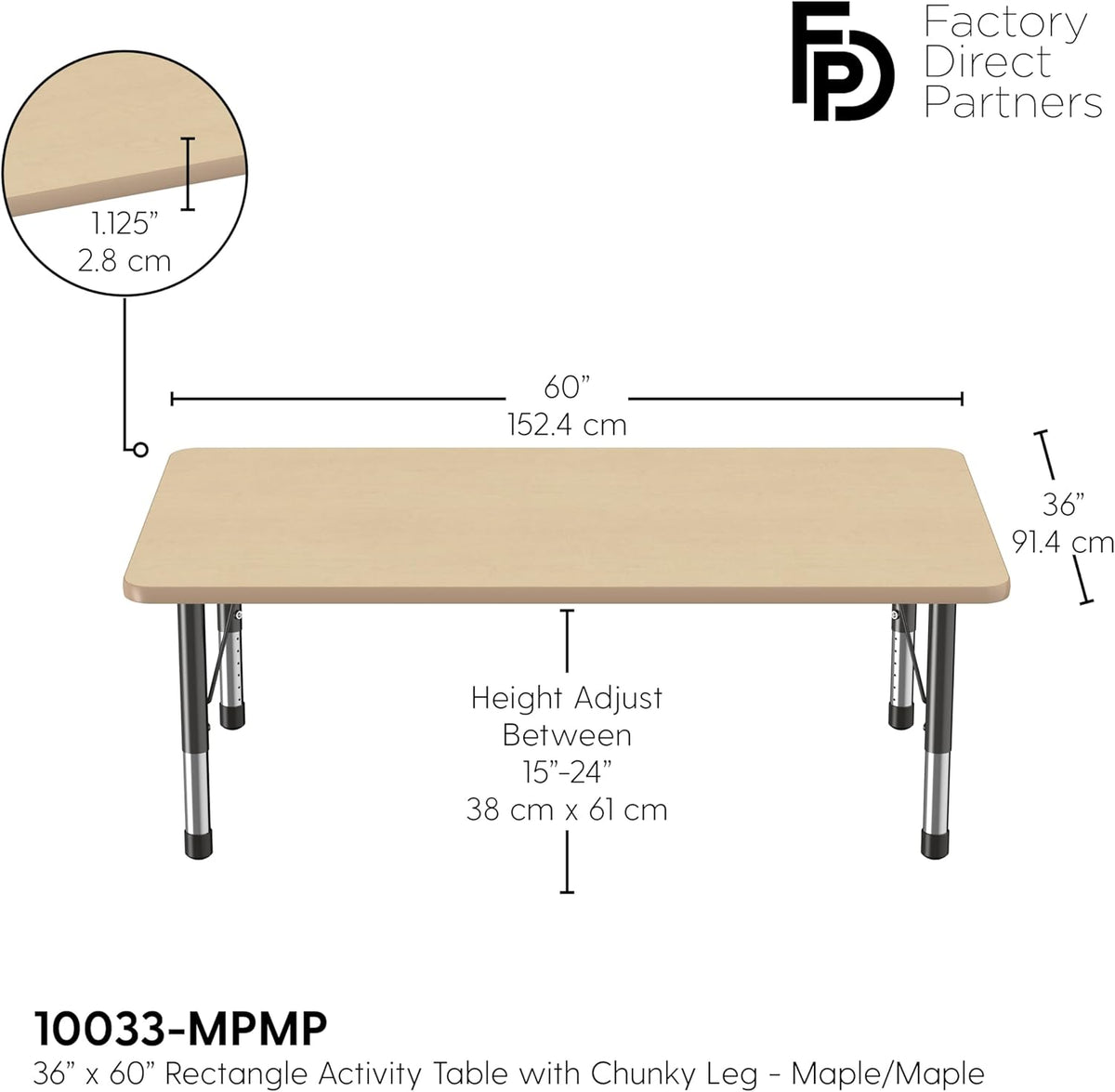 Factory Direct Partners FDP Rectangle Activity School and Classroom Kids Table (36 x 60 inch)