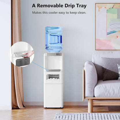 Water Dispenser with Ice Maker Function, Top Loading Hot and Cold Water Cooler for 5 Gallon Bottle