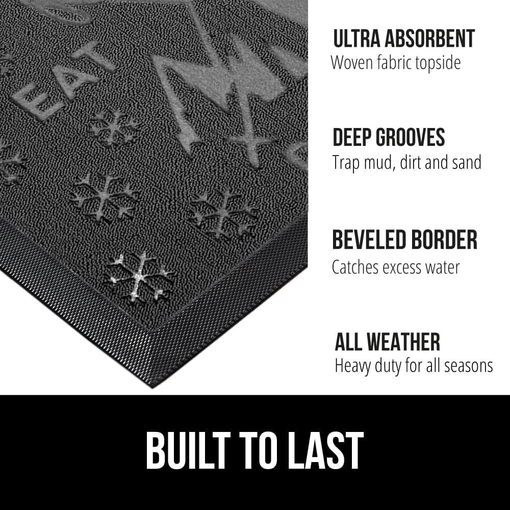 GORILLA GRIP 100% Waterproof All-Season WeatherMax Doormat, US Designed Natural Rubber, Stain and