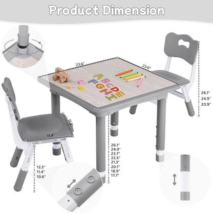 Toddler Table and Chair Set, Height Adjustable-Upgrade Kids Table and 2 Chairs for Ages 3-8