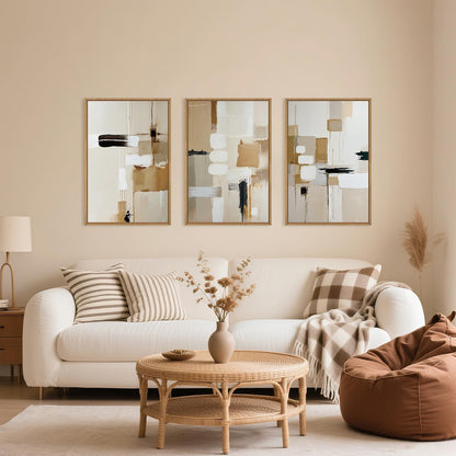 Celestdeco Large Abstract Beige Framed Canvas Wall Art Set, Neutral Textures Wall Decor, Warm