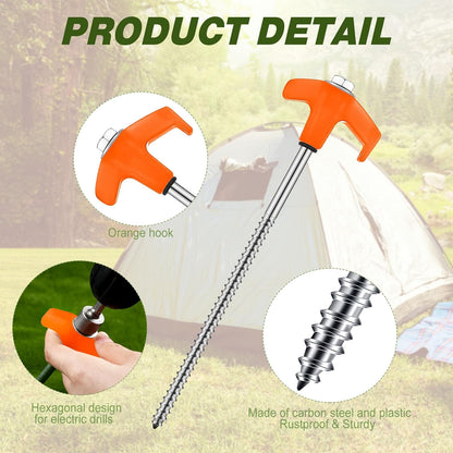 Hicarer 20 Pcs 20 Pcs 8'' Screw in Tent Stakes Heavy Duty Ground Metal Stakes for Inflatables with