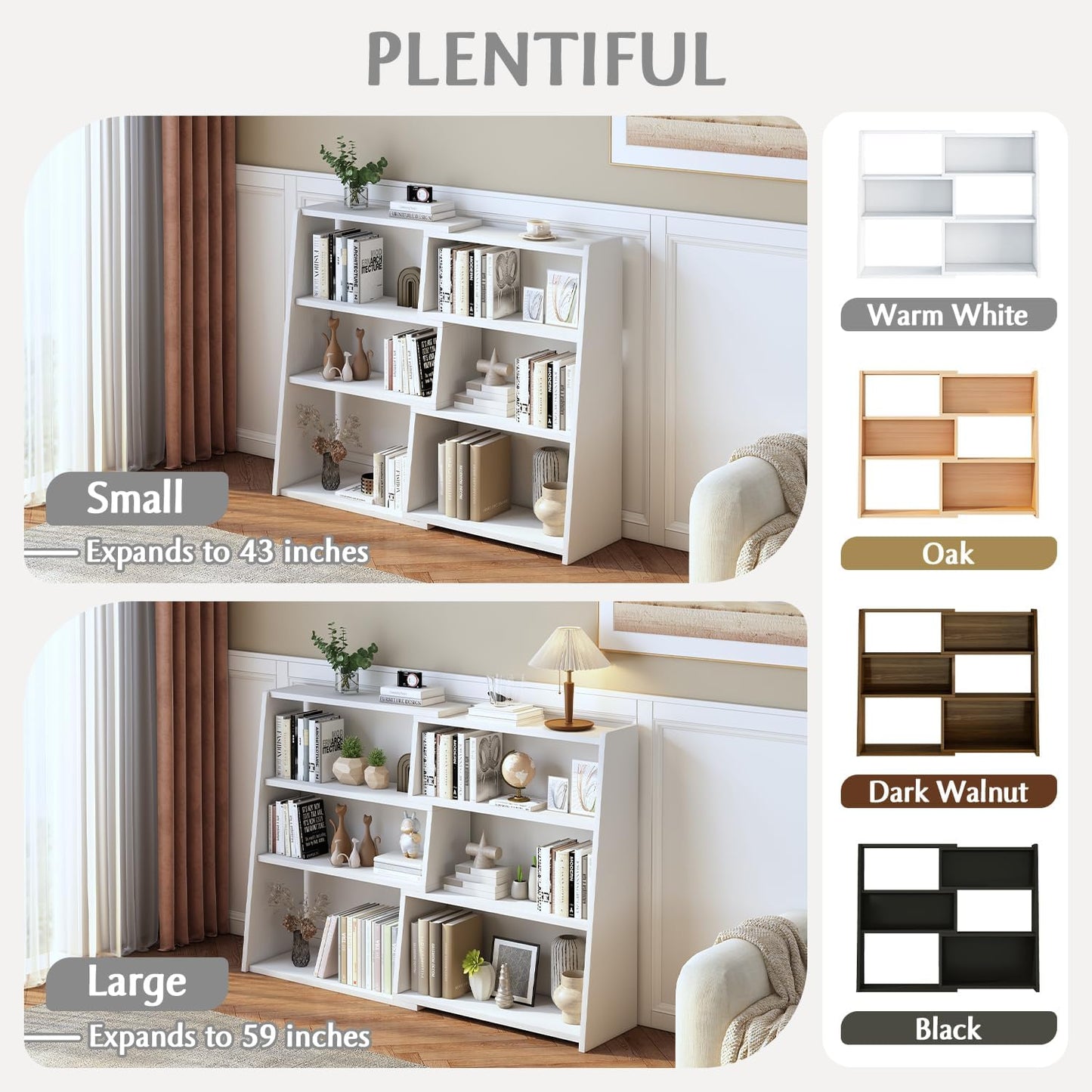 IOTXY Wooden Extendable Shelf Bookcase - 3-Tier Ladder Low Short Bookshelf for Small Space or