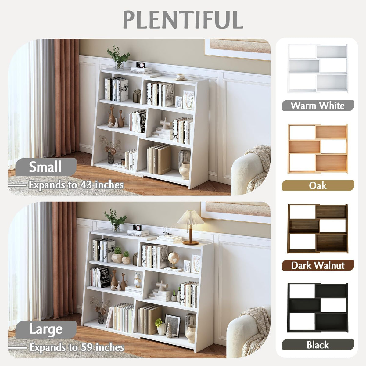 IOTXY Wooden Extendable Shelf Bookcase - 3-Tier Ladder Low Short Bookshelf for Small Space or