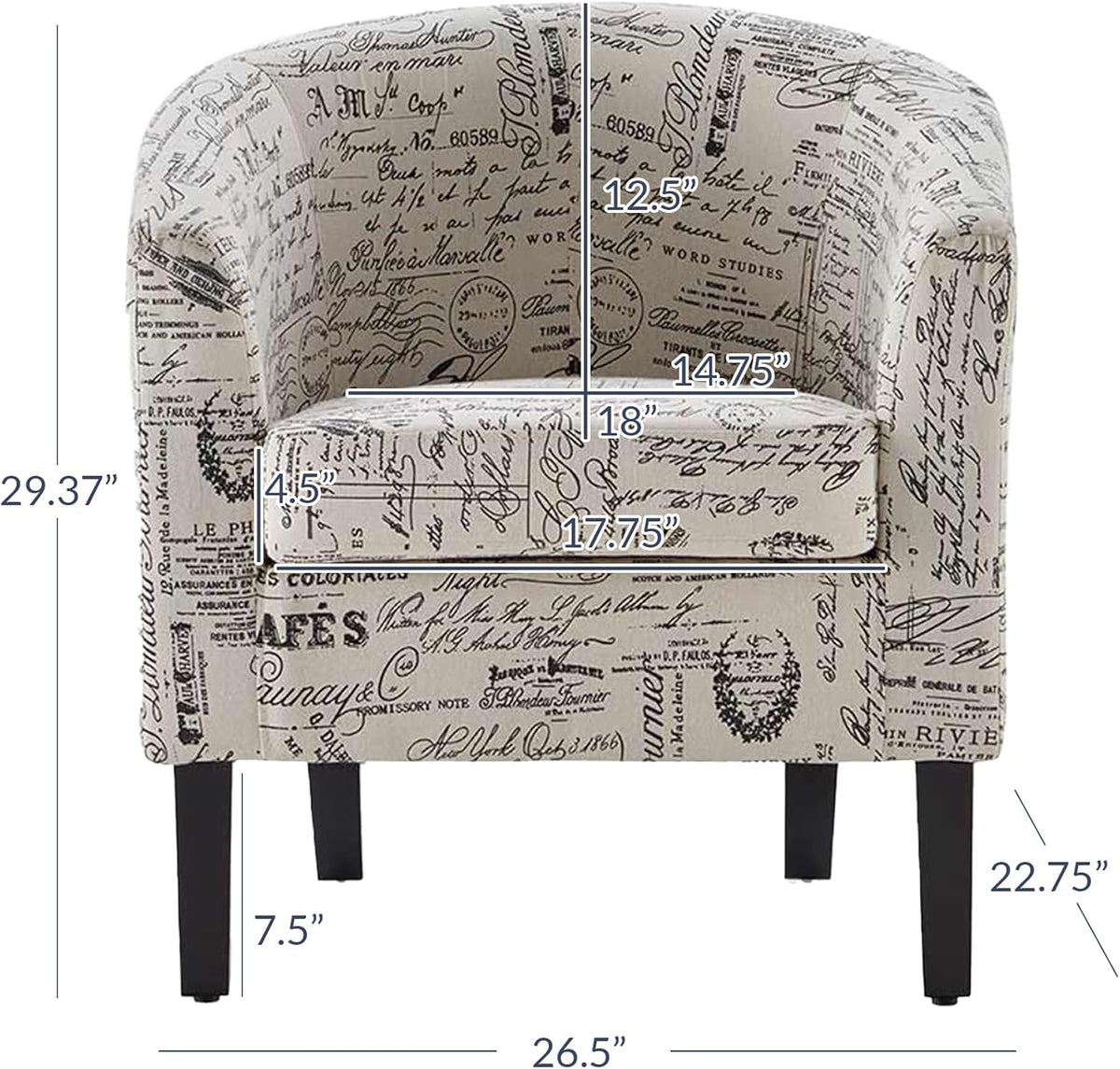 BELLEZE Accent Barrel Chair Set of 2, Linen Round Chair Club Tub Sofa Corner Chair with Flared Legs
