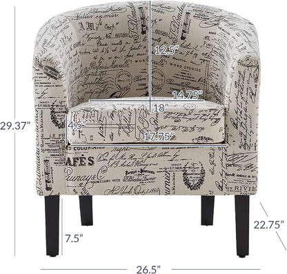 BELLEZE Accent Barrel Chair Set of 2, Linen Round Chair Club Tub Sofa Corner Chair with Flared Legs