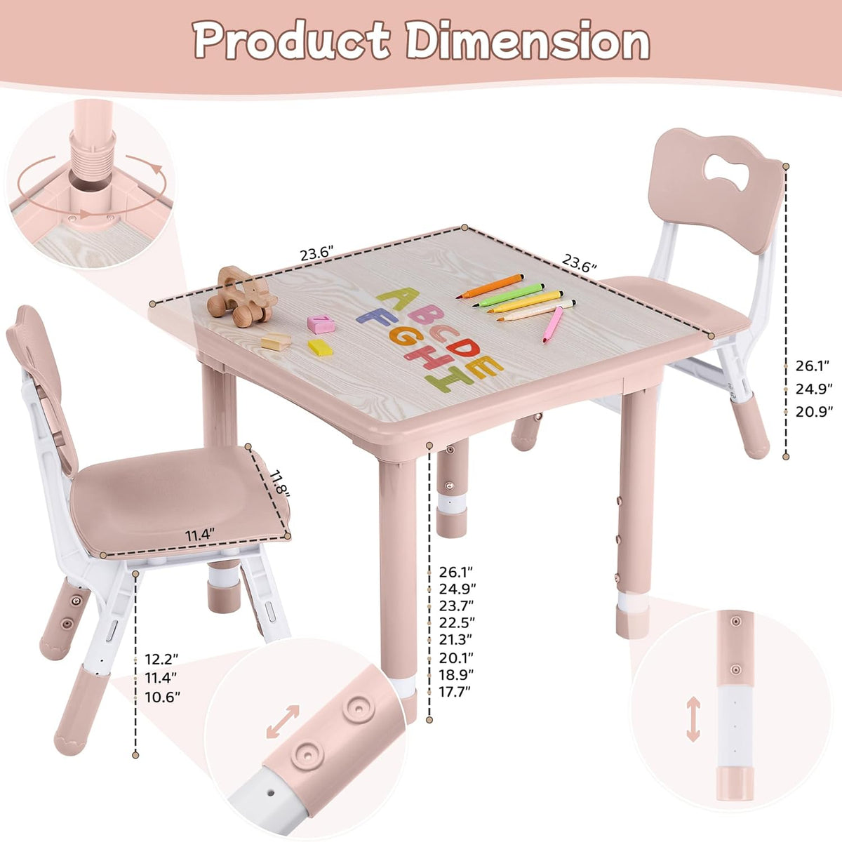 Toddler Table and Chair Set, Height Adjustable-Upgrade Kids Table and 2 Chairs for Ages 3-8