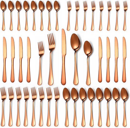 40 Pcs Rose Gold Silverware Set for 8, Food Grade Stainless Steel Flatware Set, Eating Utensils