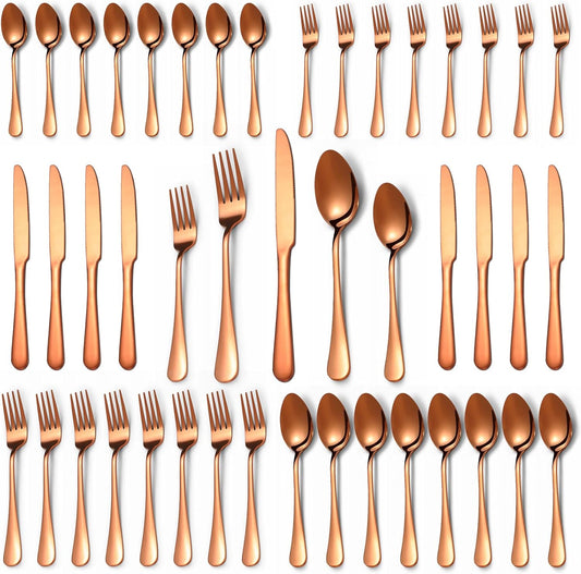 40 Pcs Rose Gold Silverware Set for 8, Food Grade Stainless Steel Flatware Set, Eating Utensils