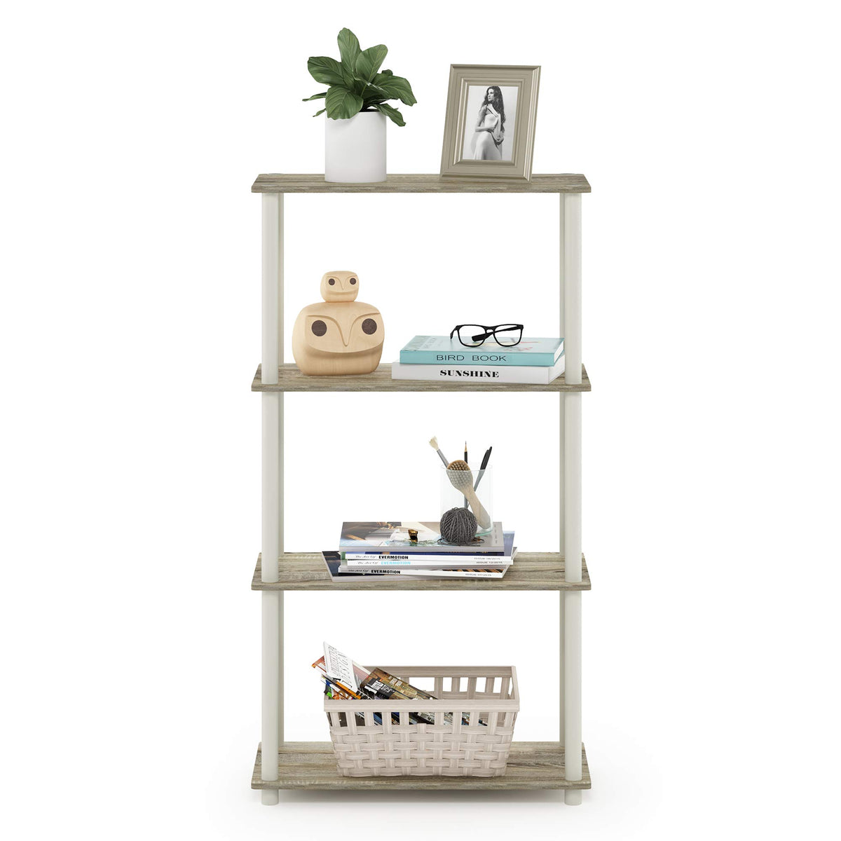 Furinno Turn-N-Tube Storage Shelves, 4-Tier Book Shelf, Corner Shelf, Toolless Open Shelves, for