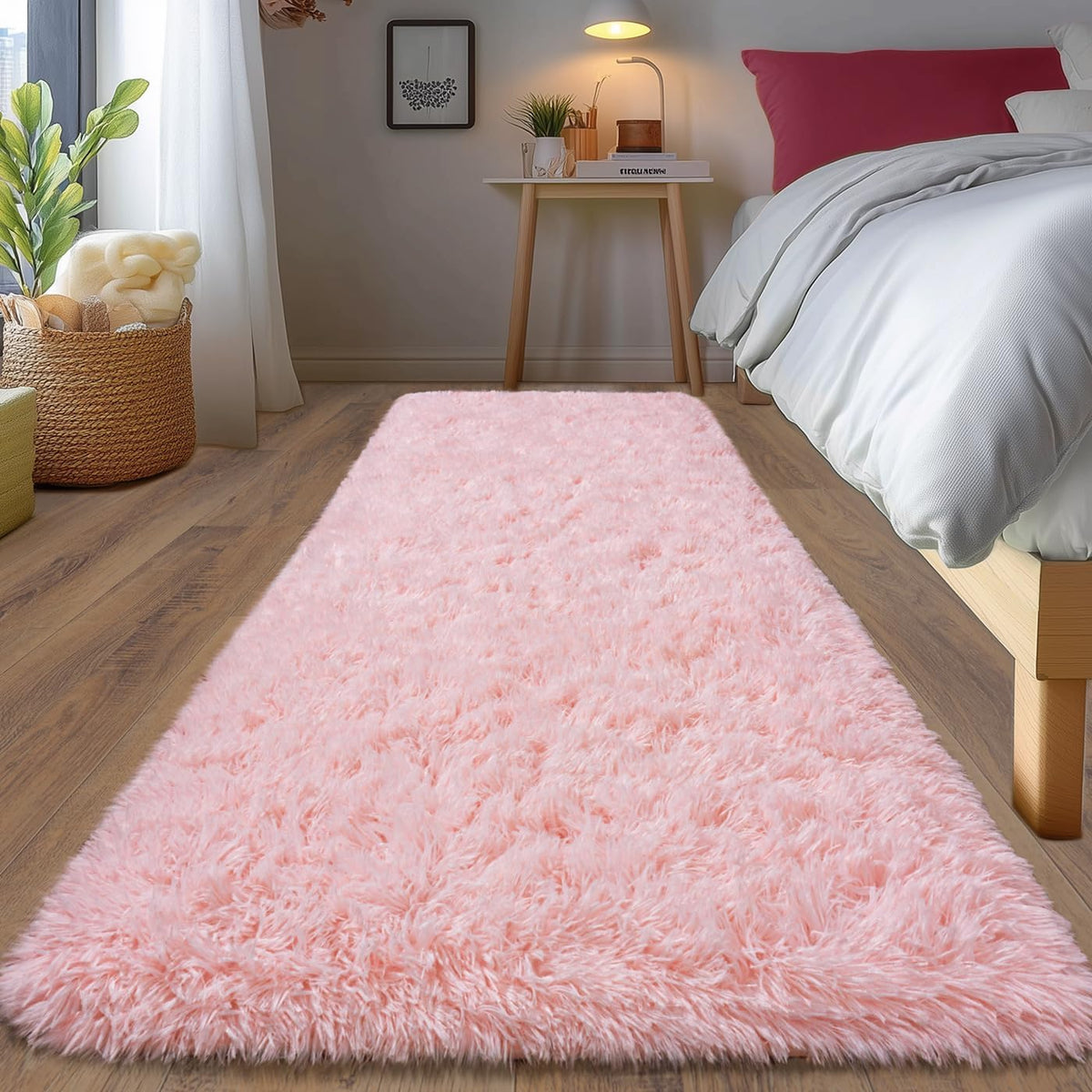 Ultra Soft Fluffy Pink Rugs for Bedroom 2x6 Feet, Fluffy Shag Area Rugs for Living Room, Large