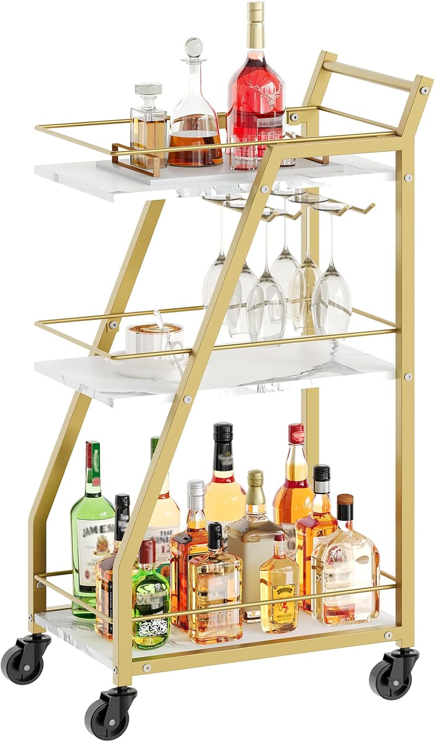 Bar Cart, Gold Bar Cart for The Home, Small Bar Cart on Wheels, Beverage Cart, Home Bar Serving