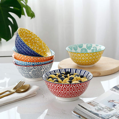 Selamica Porcelain 20oz Cereal Bowl Set - Set of 6, 6 inch Soup Bowls, Ceramic bowls for Cereal