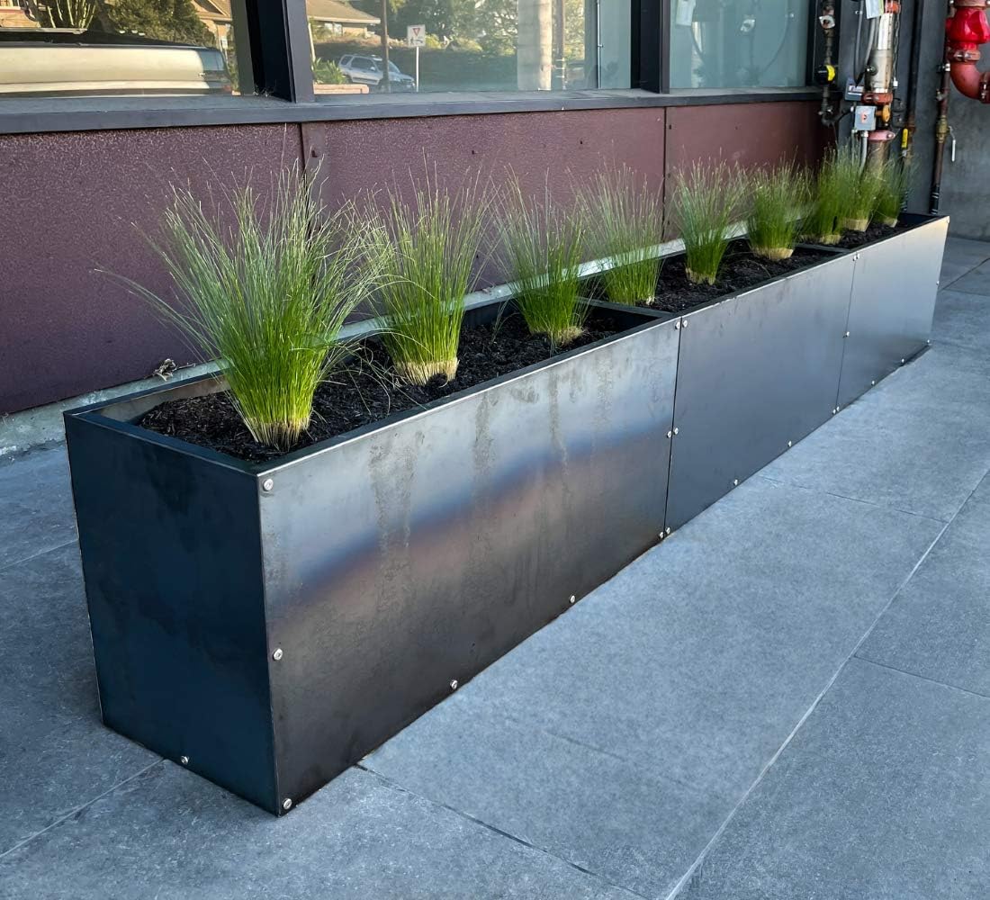 DIY CARTEL Corten Steel Rectangular Outdoor Planter Box, Rustic & Modern Farmhouse Design, Large