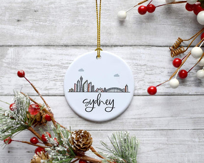 Andaz Press Round Ceramic Porcelain Christmas Tree Ornament Keepsake Gift, Sydney, Colorful