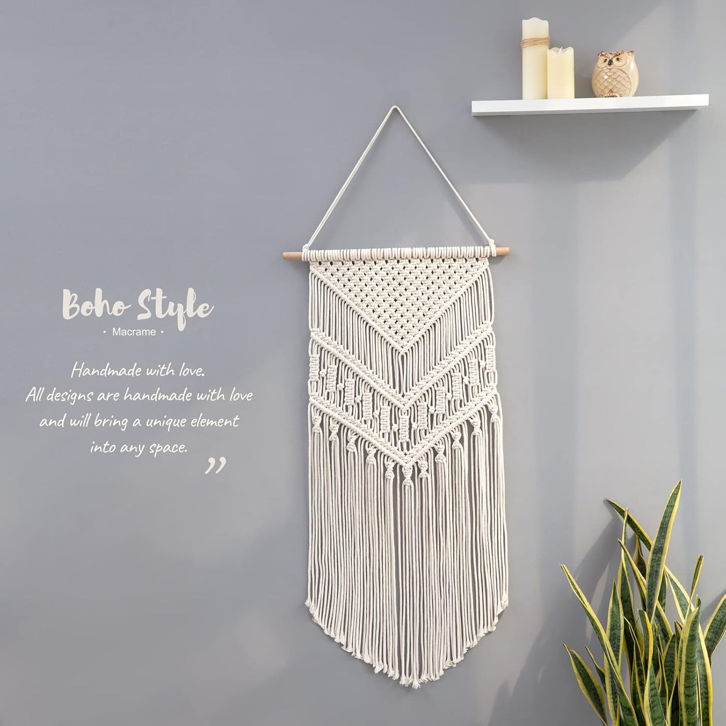 Mkono Macrame Wall Hanging Art Woven Boho Home Décor, Geometric Beautiful Yarn Tapestry Wall Decor