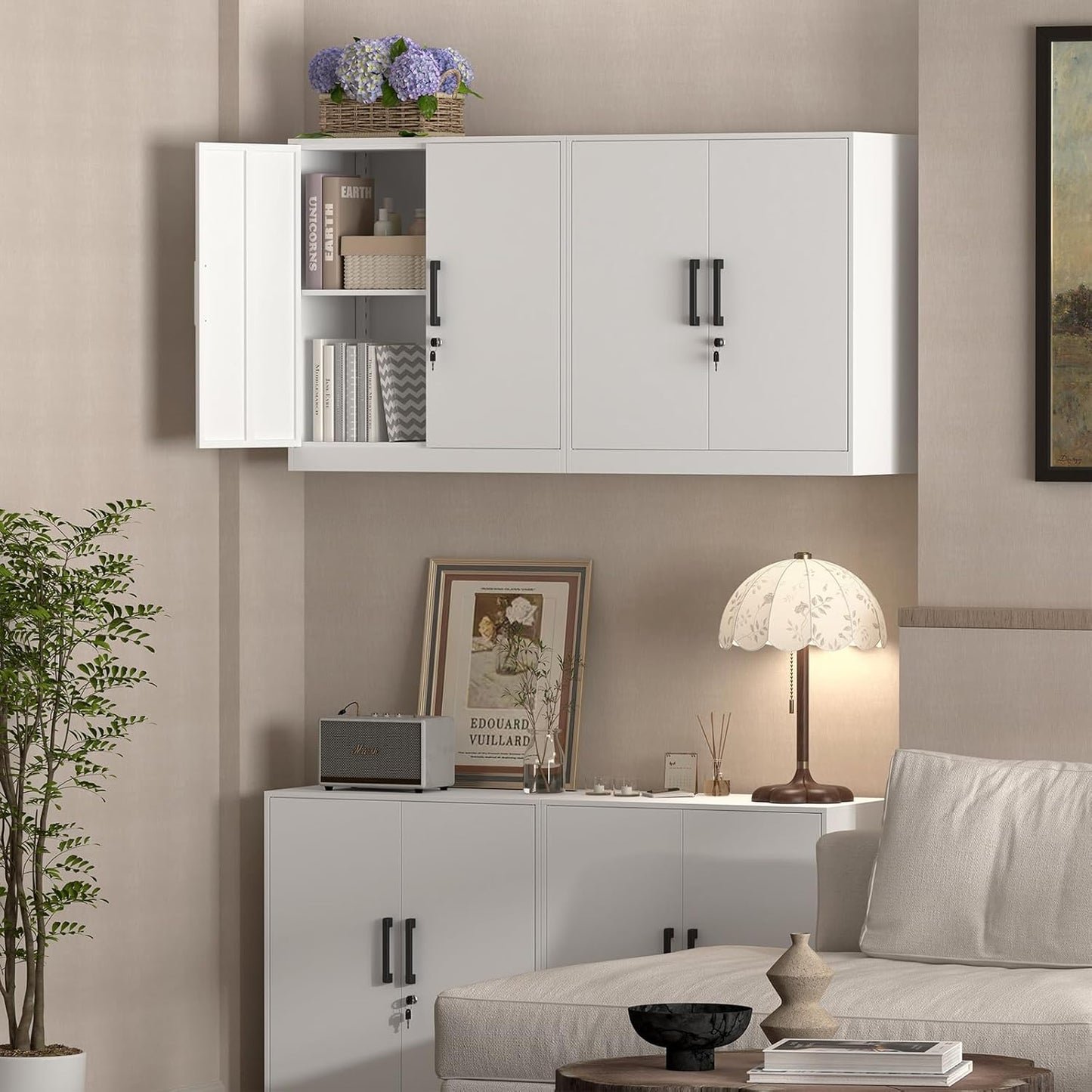 Wall Cabinet,Lockable Storage Cabinets with Adjustable Shelf,Locking Wall Storage Cabinet with