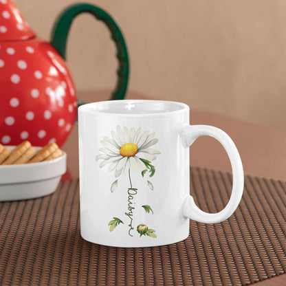 Lovely Daisy Flower Ceramic Mug, Customized Name On Floral Coffee Cup, Personalized Floral Accent