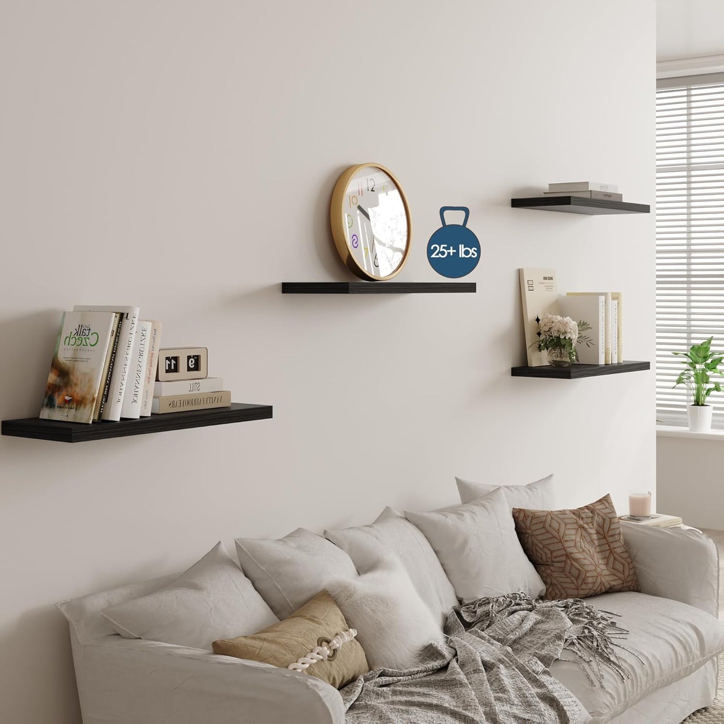 Wall Shelf Set of 2,Dark Wood Floating Shelves 36 in W x 10 in D x 1 in H, Wooden Floating Wall