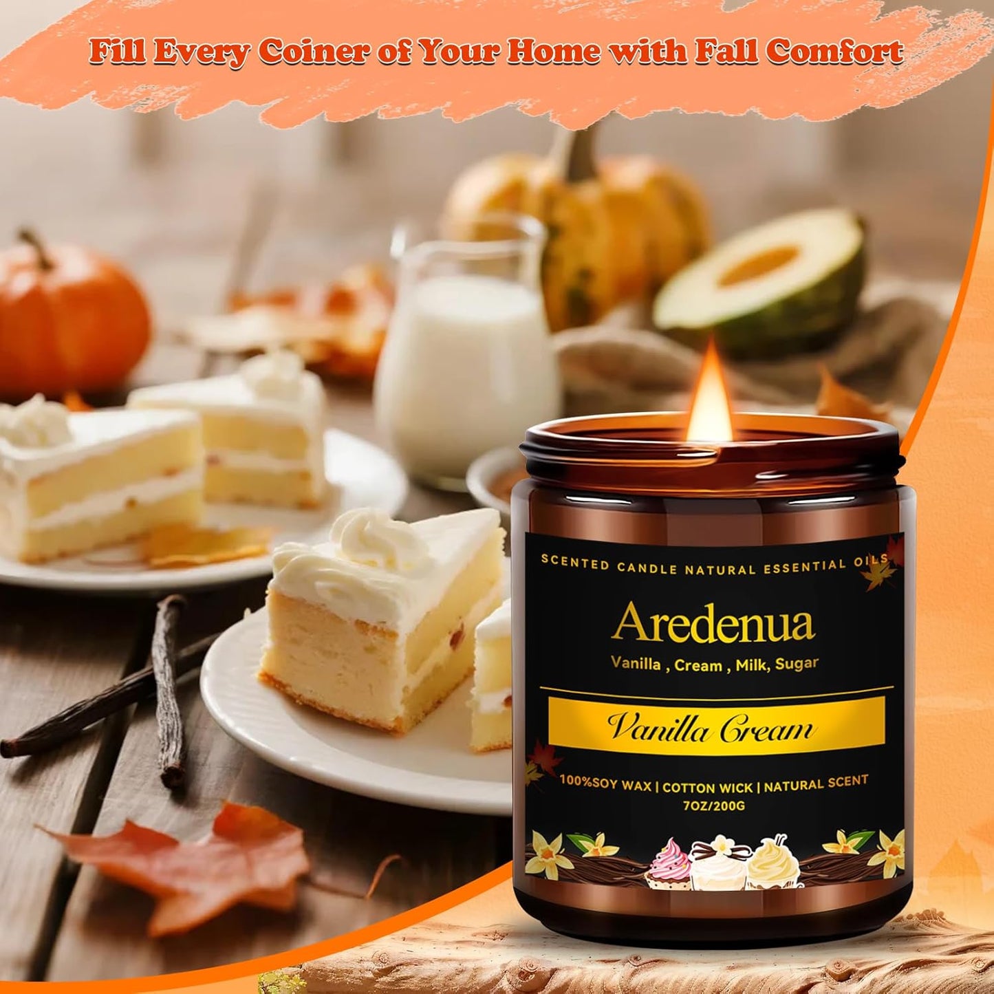 Vanilla Cream Candle – Soy Scented Candle for Home, Relaxation & Stress Relief, Clean Long Lasting