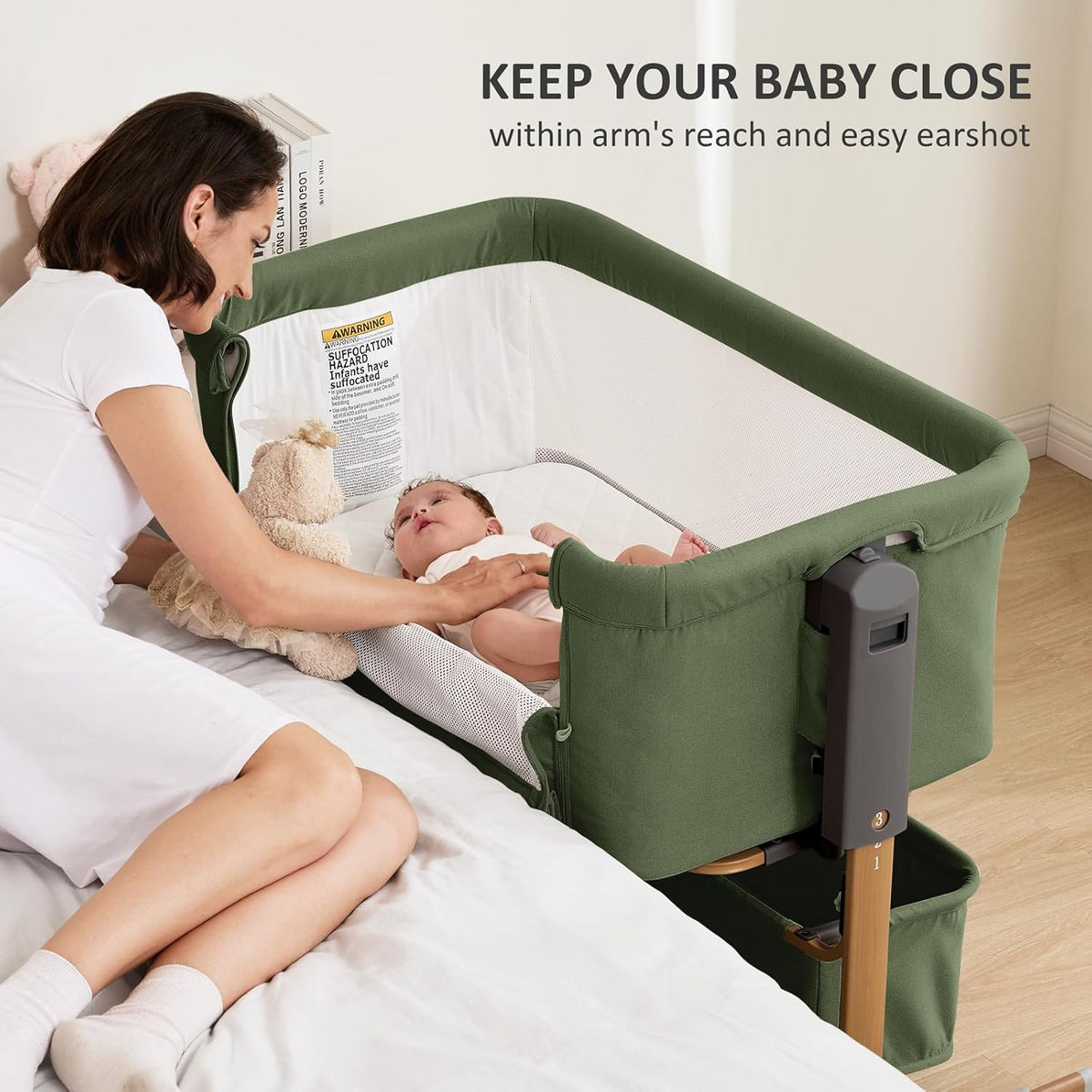 3 in 1 Baby Bassinet, Rocking Bassinet, Bedside Bassinet, 6-Height Adjustable, Bassinet Bedside