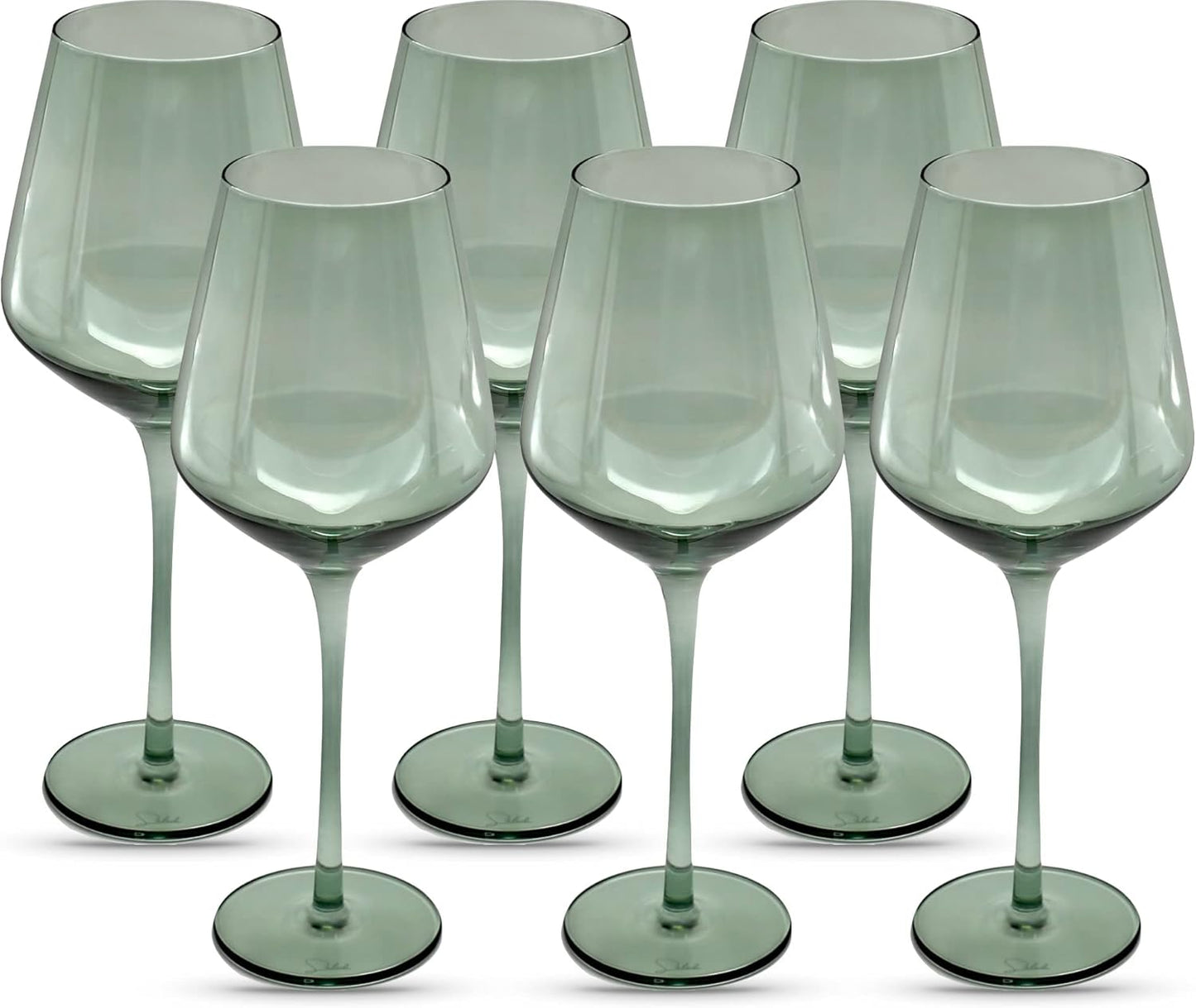Saludi Original Light Blue Sea Wine Glasses, 16.5oz (Set of 6) Stemmed Single Color Teal Green Sea