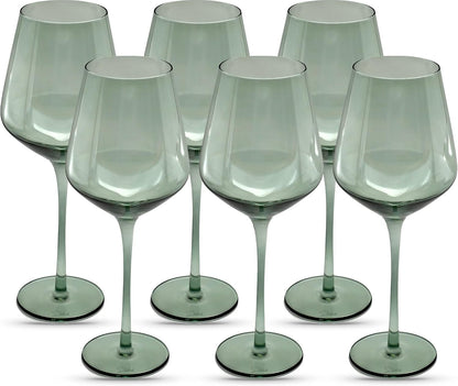 Saludi Original Light Blue Sea Wine Glasses, 16.5oz (Set of 6) Stemmed Single Color Teal Green Sea