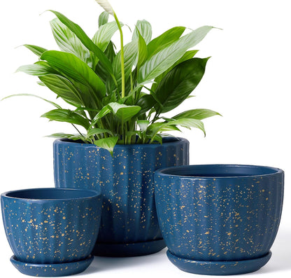 4/5/6 Inches Ceramic Plant Pots with Drainage Holes and Saucers, Round Flower Pots for Indoor