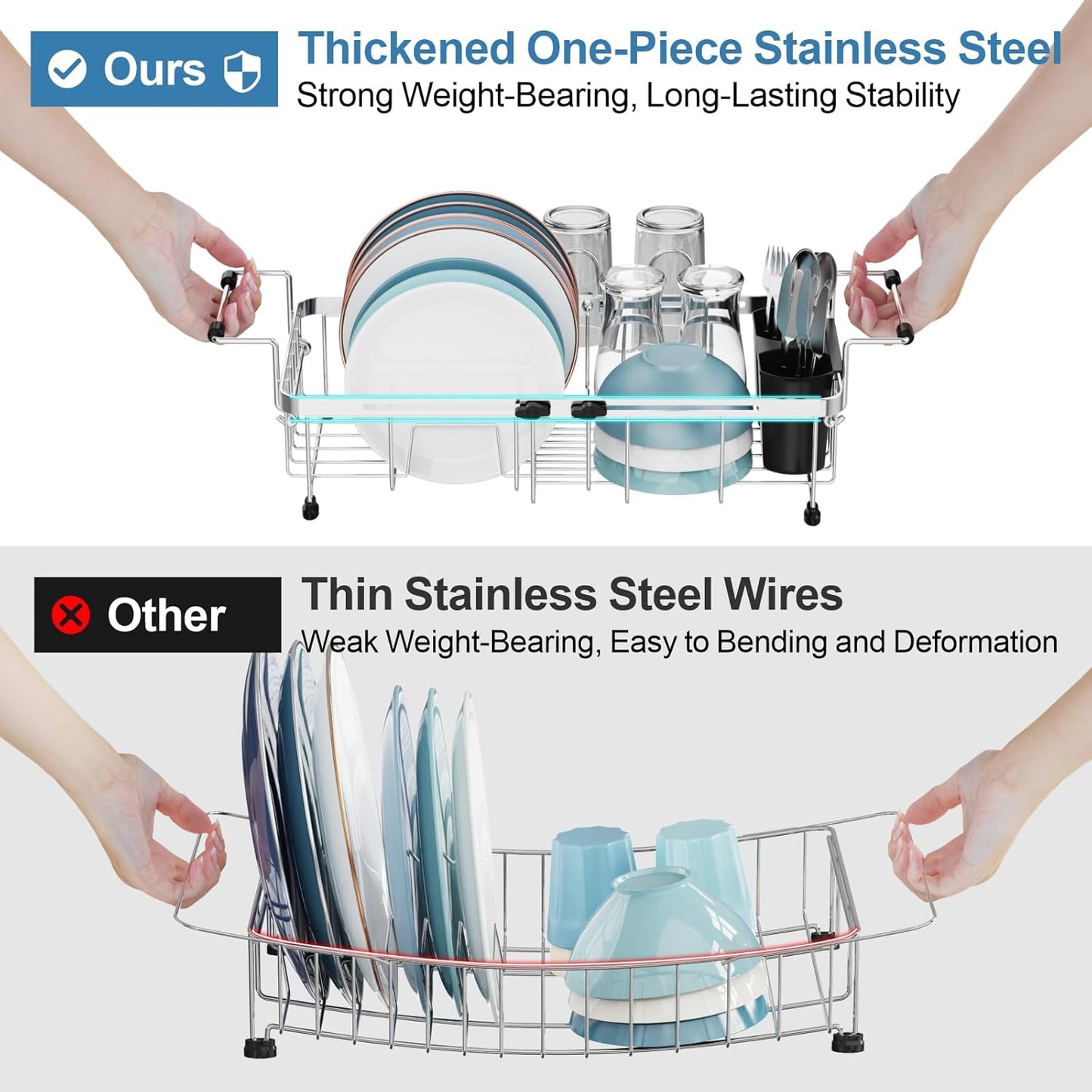 GSlife Expandable in Sink Small Dish Drying Rack - Stainless Steel Capacity Adjustable Over The