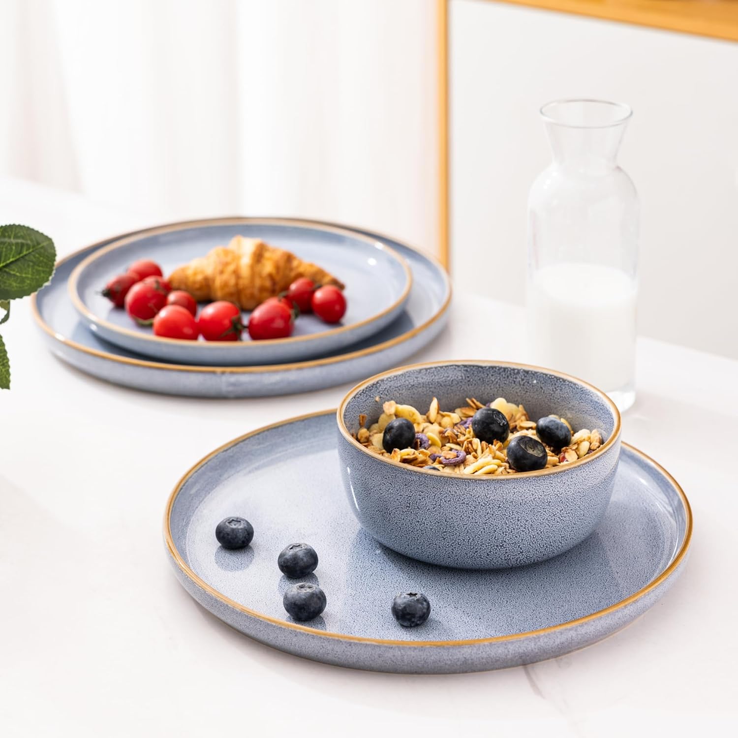 GBHOME Ceramic Dinnerware Sets for 8, 24 Pieces Stoneware Plates and Bowls Sets, Scratch Resistant