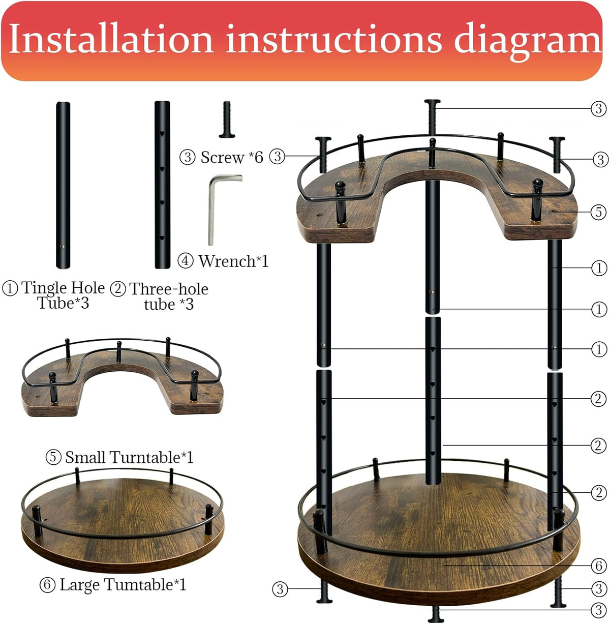 2 Tier Lazy Susan Organizer,2-Tier Spinning Spice Rack with Stable Carousel Base & 4 Height