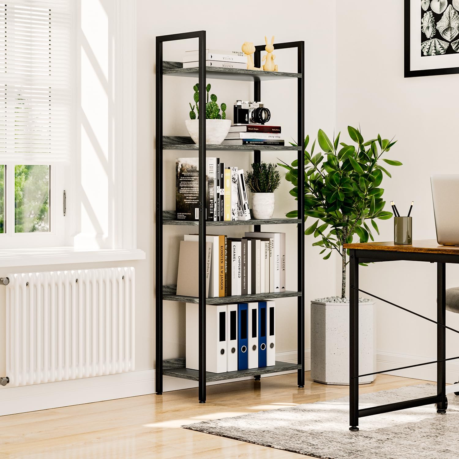 NUMENN Bookshelf, 5 Tier Bookshelves, Home Office Bookcase Shelf Storage Organizer, Free Standing