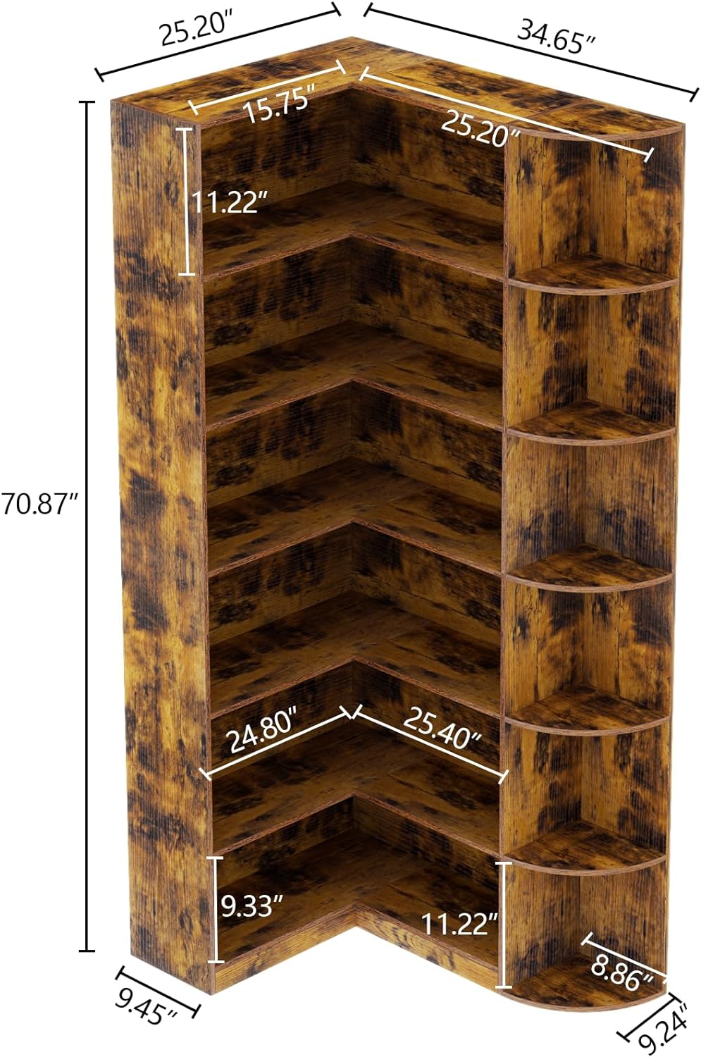 Loomie Bookshelves, 6 Tiers Shelf Large Tall Corner Etagere Bookcase with Full Baffle, L-Shaped