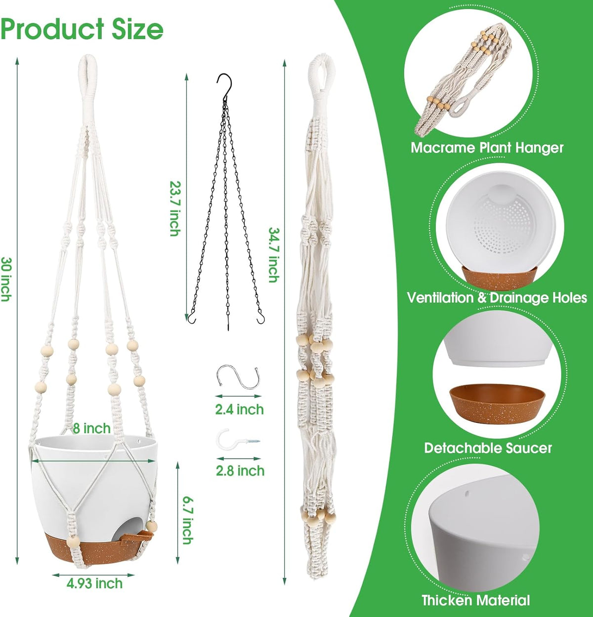 Hanging Planters for Indoor Outdoor Plants, 2 Pack Self Watering Hanging Pot with Drainage Holes