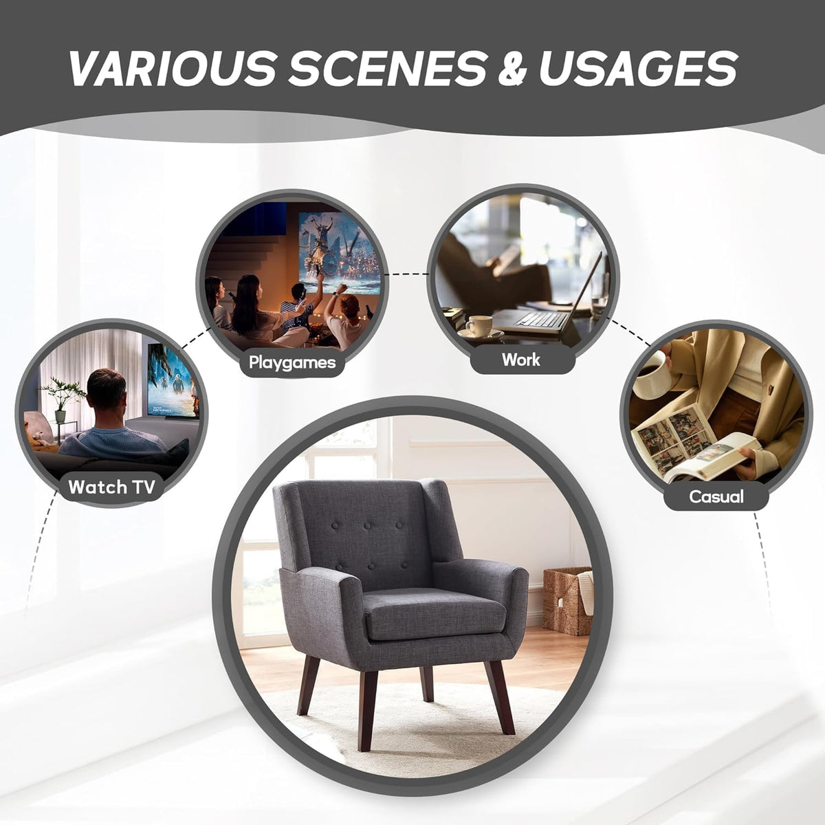 HUIMO Accent Chair Living Room Chair, Upholstered Button Tufted Armchair, Linen Fabric Sofa Chairs