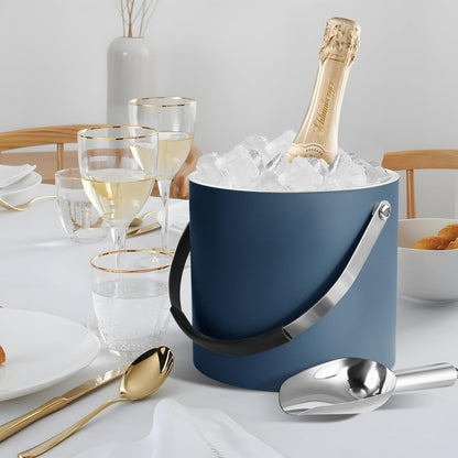 3L Ice Bucket with Silicone Lid, Scoop, Tongs & Strainer, Stainless Steel Double Wall Insulated Ice