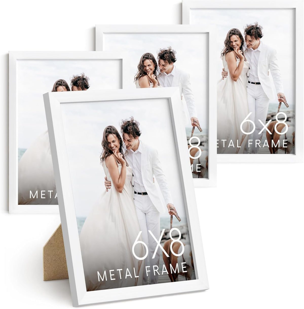 HAUS AND HUES 6x8 White Metal Picture Frames - Photo Frames 6x8 - Features Premium Aluminum