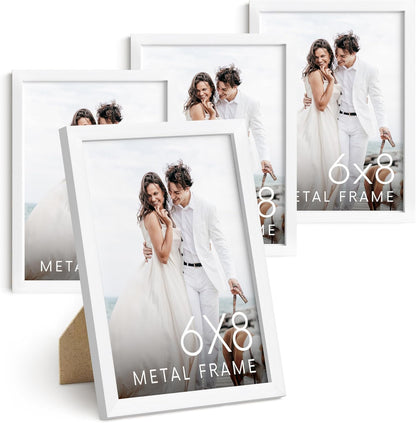 HAUS AND HUES 6x8 White Metal Picture Frames - Photo Frames 6x8 - Features Premium Aluminum