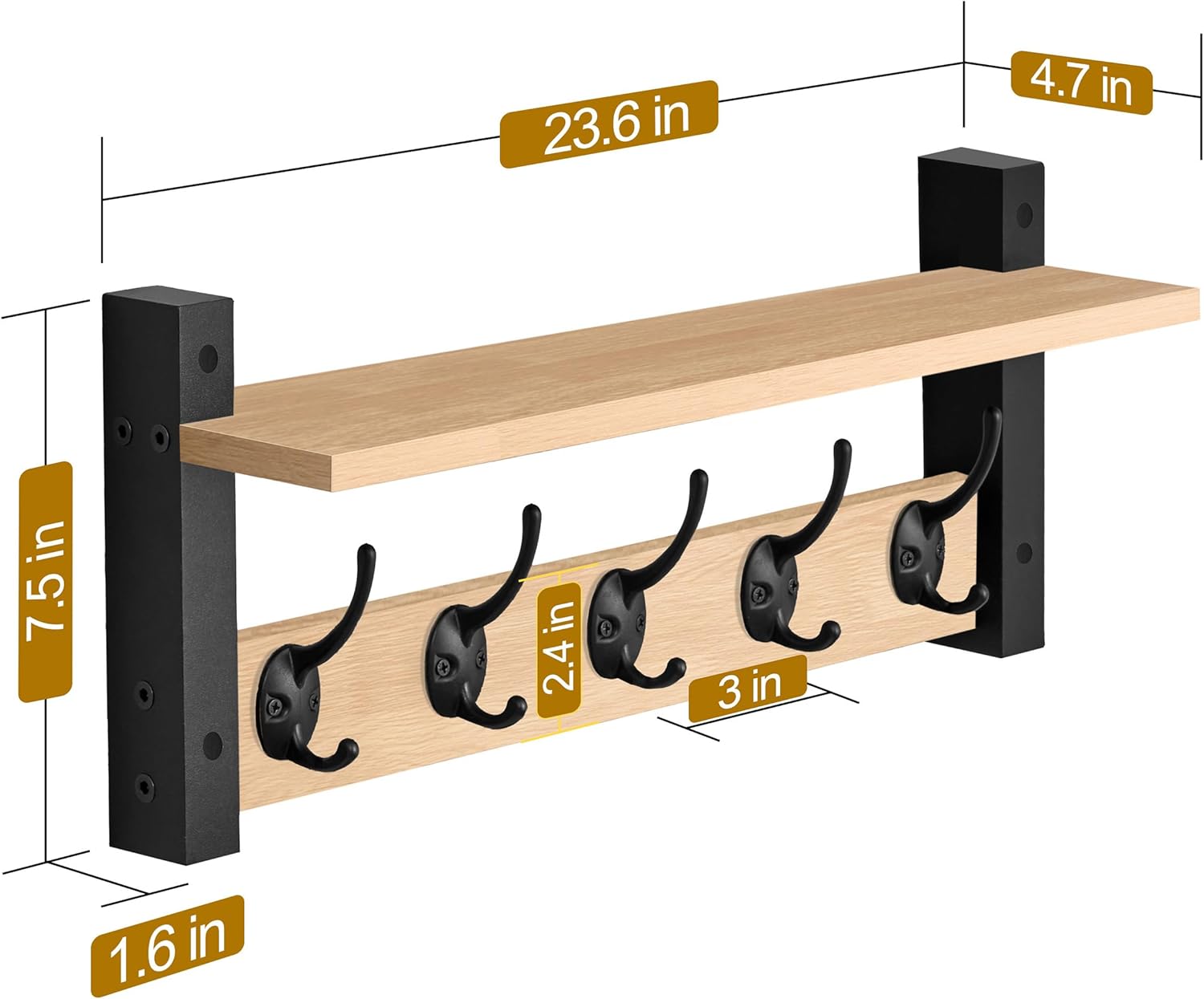 Sorbus Coat Hooks Wall Mount with Shelf – 24 Inch Coat Rack Wall Mount with 5 Heavy Duty Hooks