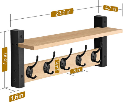 Sorbus Coat Hooks Wall Mount with Shelf – 24 Inch Coat Rack Wall Mount with 5 Heavy Duty Hooks