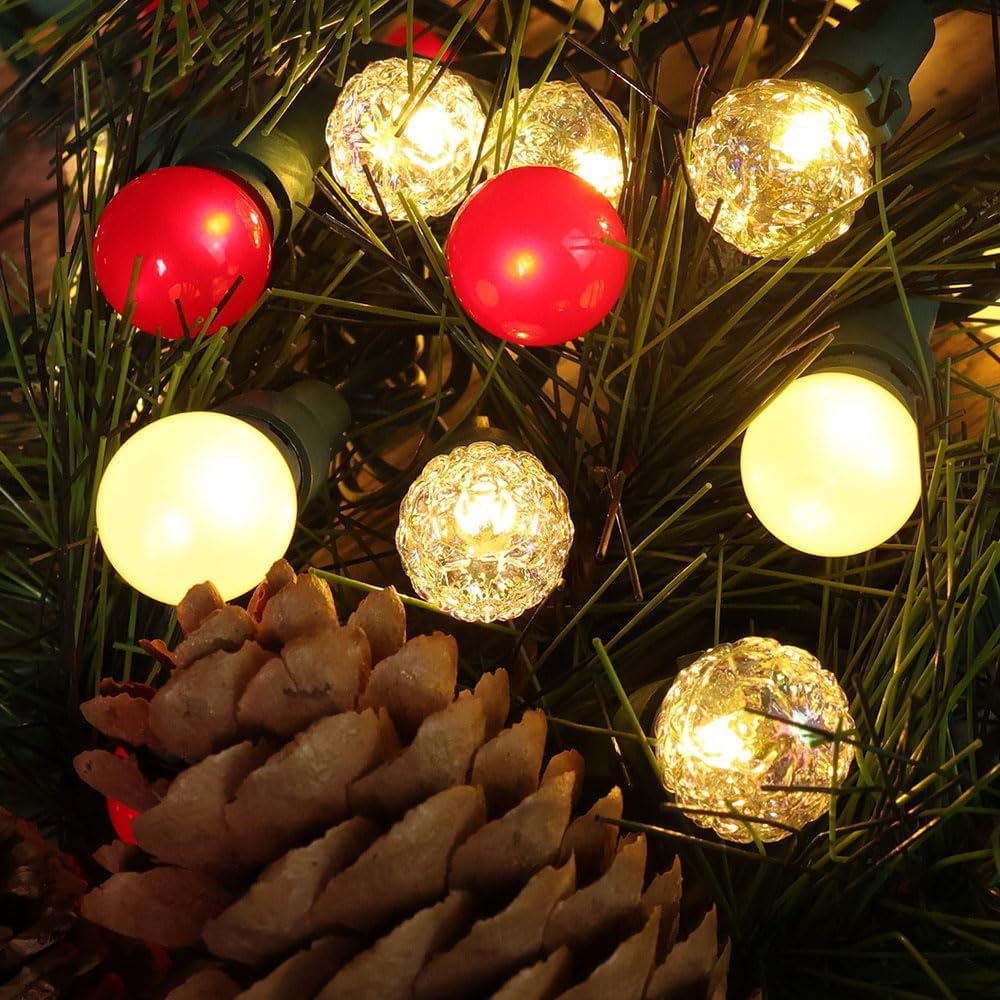 G15 Pearlized Red White Christmas Lights - 19Ft 70 LEDs Waterproof Connectable LED String Lights
