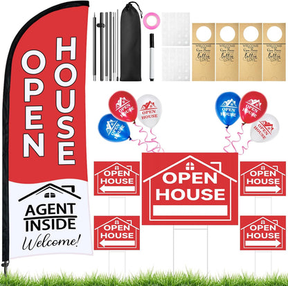 44 Pcs Open House Signs for Real Estate Agent Supplies, Double Sided Open House Flag with Poles