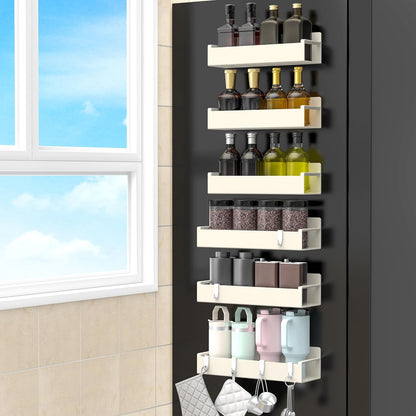 6 Pack Magnetic Spice Rack Organizer for Refrigerator and Oven, Cream White Fridge Organizers and