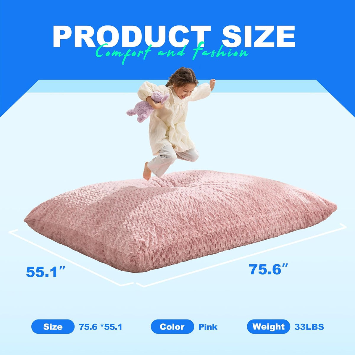 Hobestluk 3 in 1 Bean Bag Chair Giant Bean Bag Chairs for Adults with Chevron Plush Fur Cover
