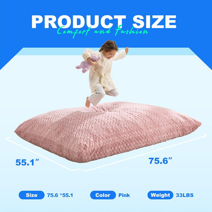 Hobestluk 3 in 1 Bean Bag Chair Giant Bean Bag Chairs for Adults with Chevron Plush Fur Cover